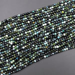 Natural Paraiba Blue Tourmaline Faceted 2mm 3mm 4mm Round Beads Diamond Cut Gemstone 15.5" Strand