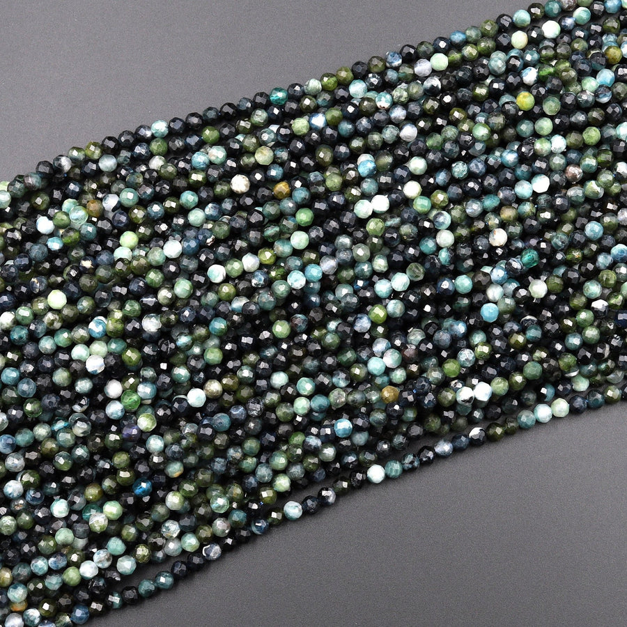 Natural Paraiba Blue Tourmaline Faceted 2mm 3mm 4mm Round Beads Diamond Cut Gemstone 15.5" Strand