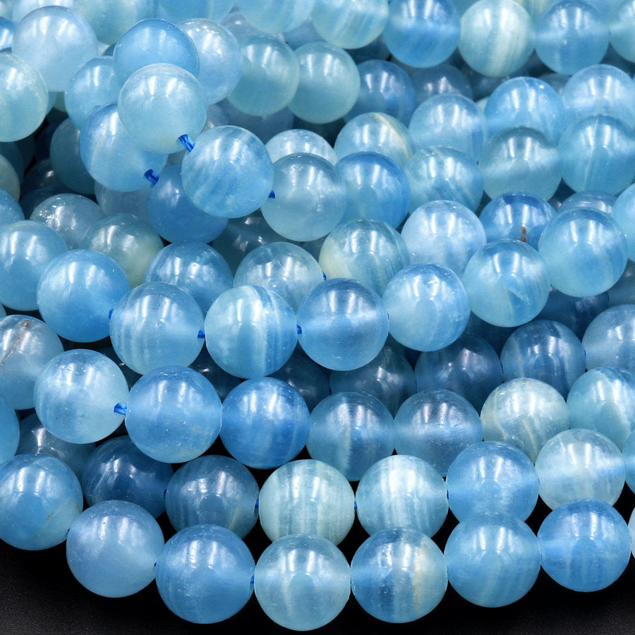 AAA Natural Argentina Lemurian Aquatine Calcite Aka Blue Calcite Smooth Round Beads 6mm 7mm 8mm 9mm 10mm 12mm 13mm Gemstone 15.5" Strand