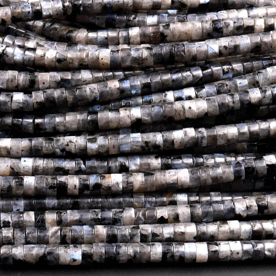 Natural Larvikite 3mm 4mm 6mm Heishi Rondelle Beads Aka Black Labradorite Norway Moonstone 15.5" Strand
