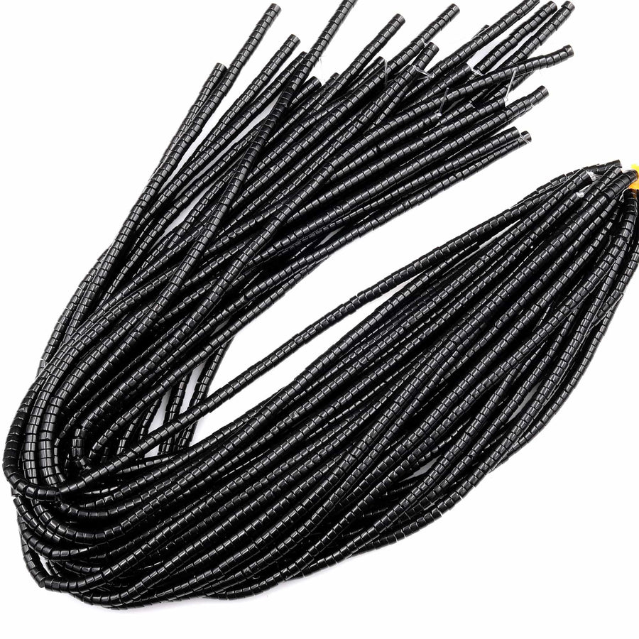 Natural Black Onyx 4mm 6mm Heishi Rondelle Beads 15.5" Strand