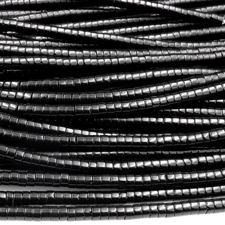 Natural Black Onyx 4mm 6mm Heishi Rondelle Beads 15.5" Strand
