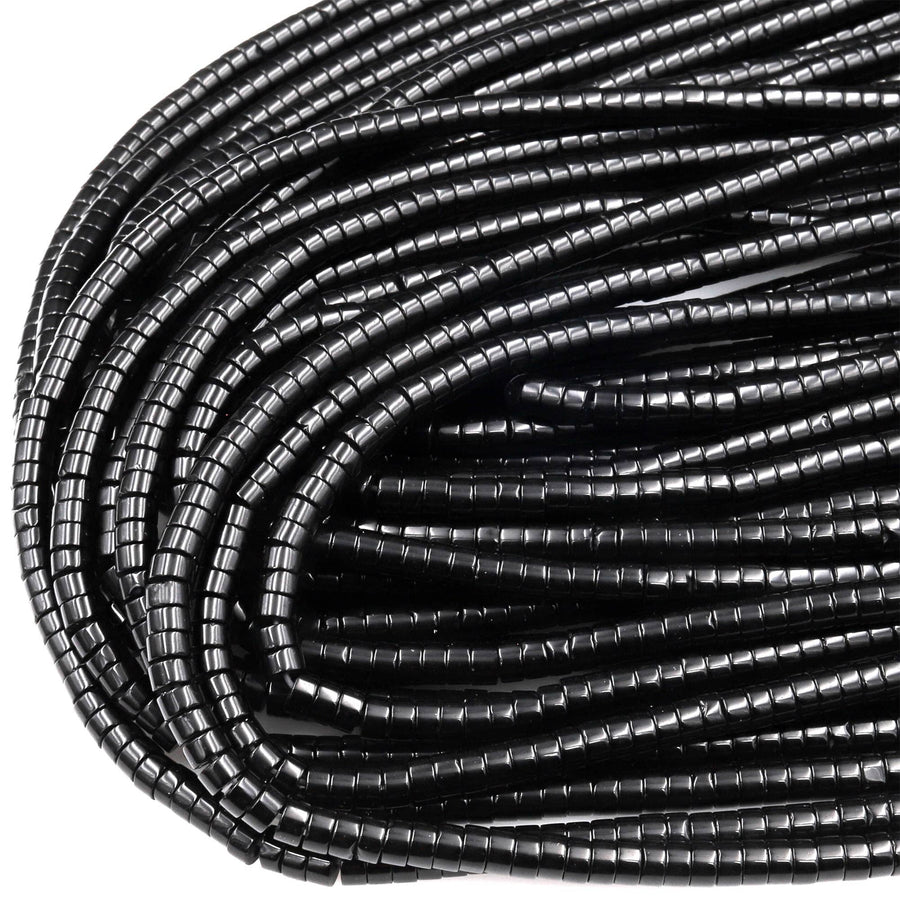 Natural Black Onyx 4mm 6mm Heishi Rondelle Beads 15.5" Strand