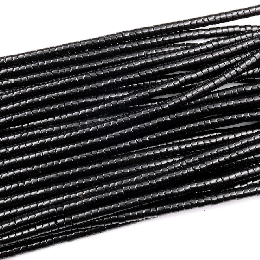 Natural Black Onyx 4mm 6mm Heishi Rondelle Beads 15.5" Strand