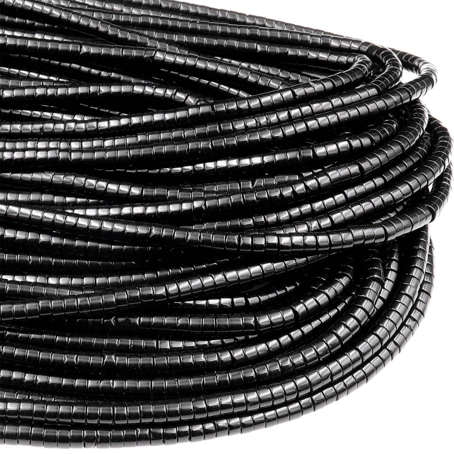 Natural Black Onyx 4mm 6mm Heishi Rondelle Beads 15.5" Strand