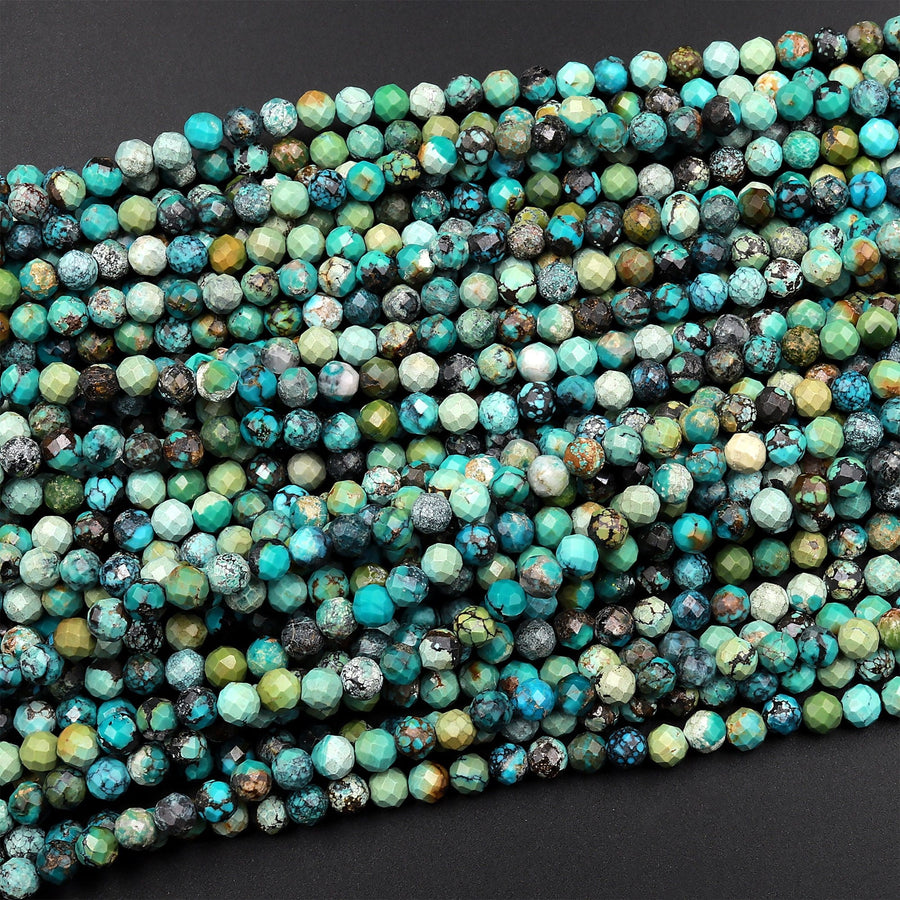 Natural Dragon Skin Turquoise Faceted 3mm 4mm 5mm 6mm Round Beads Real Genuine Turquoise Micro Faceted Diamond Cut 15.5" Strand