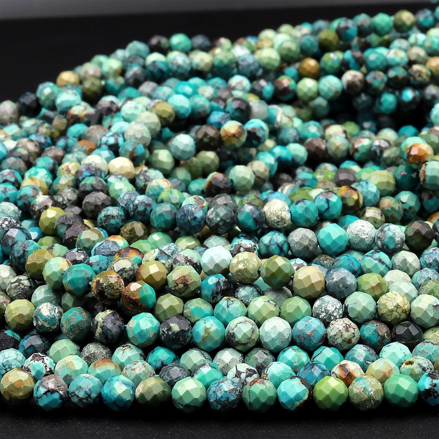 Natural Dragon Skin Turquoise Faceted 3mm 4mm 5mm 6mm Round Beads Real Genuine Turquoise Micro Faceted Diamond Cut 15.5" Strand