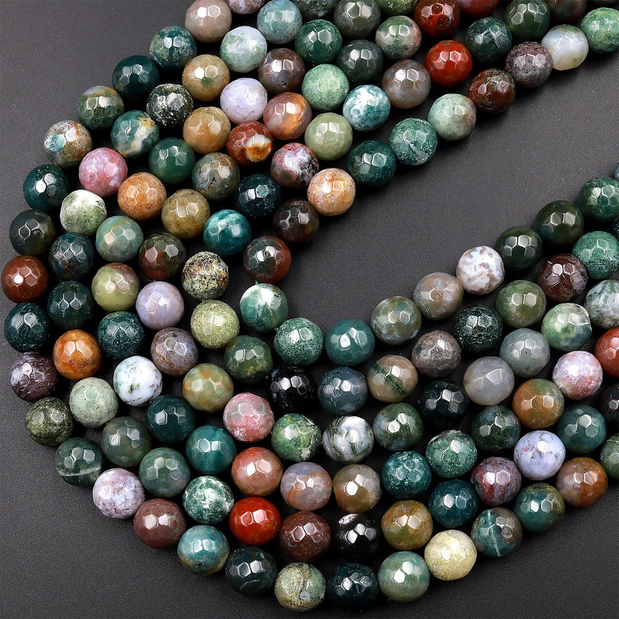 Faceted Natural Indian Agate 4mm 6mm 8mm 10mm Round Beads Aka Fancy Jasper 15.5" Strand