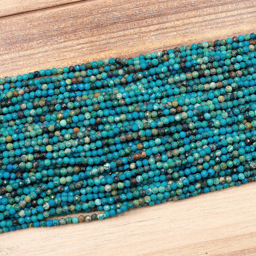 Natural Blue Chrysocolla 3mm Faceted Round Beads 15.5" Strand