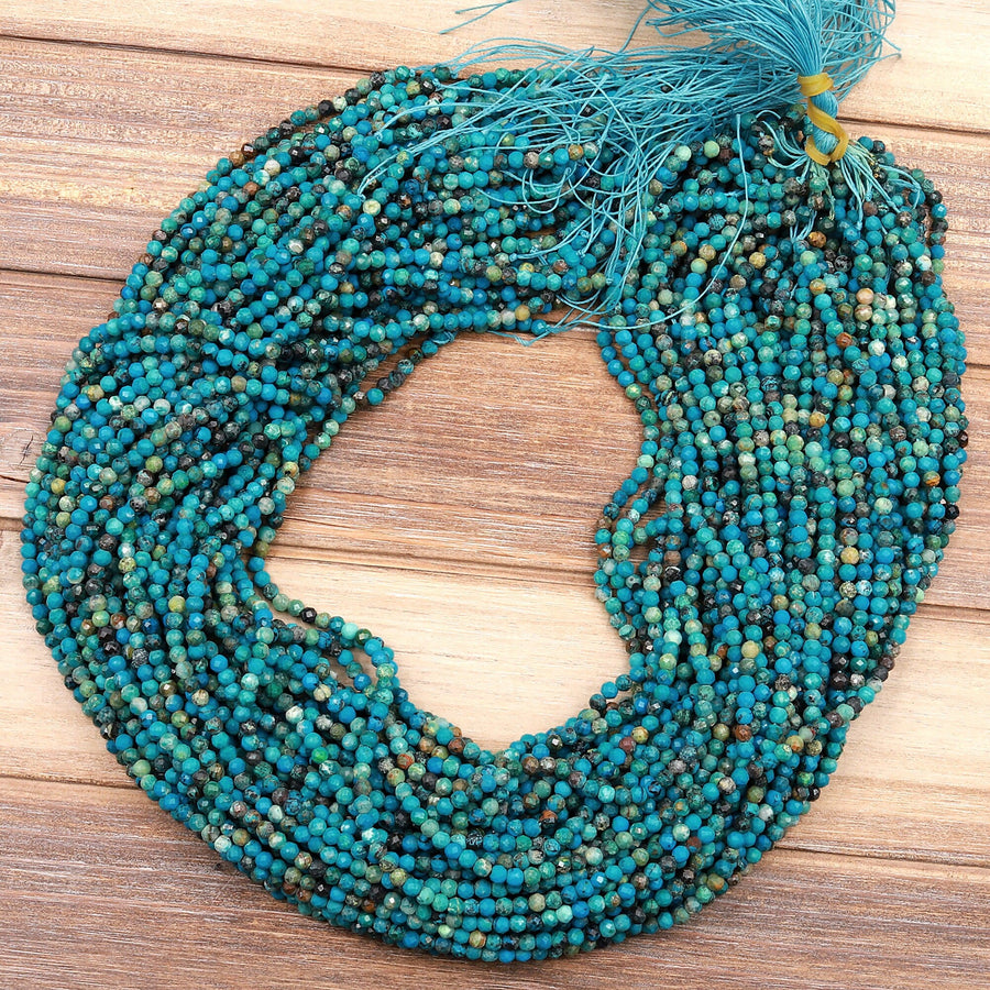 Natural Blue Chrysocolla 3mm Faceted Round Beads 15.5" Strand