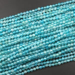 Micro Faceted AA Natural Apatite Faceted 4mm Round Beads Translucent Aqua Blue Gemstone 15.5" Strand