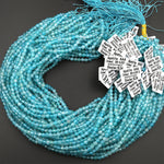 Micro Faceted AA Natural Apatite Faceted 4mm Round Beads Translucent Aqua Blue Gemstone 15.5" Strand
