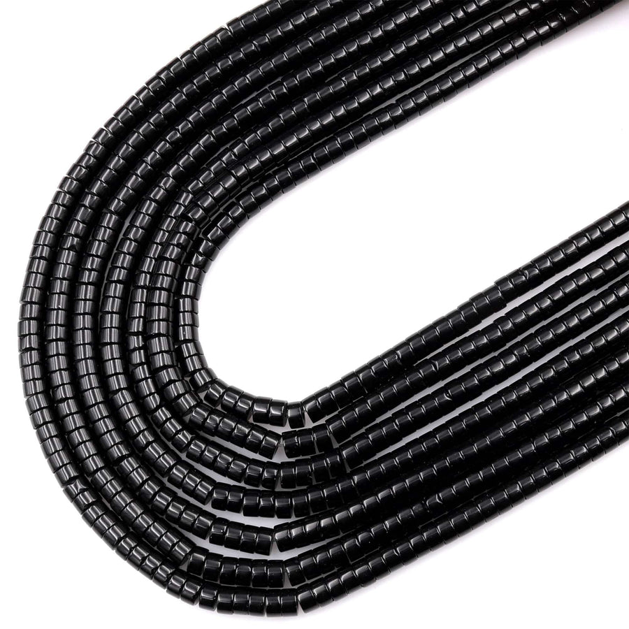 Natural Black Onyx 4mm 6mm Heishi Rondelle Beads 15.5" Strand
