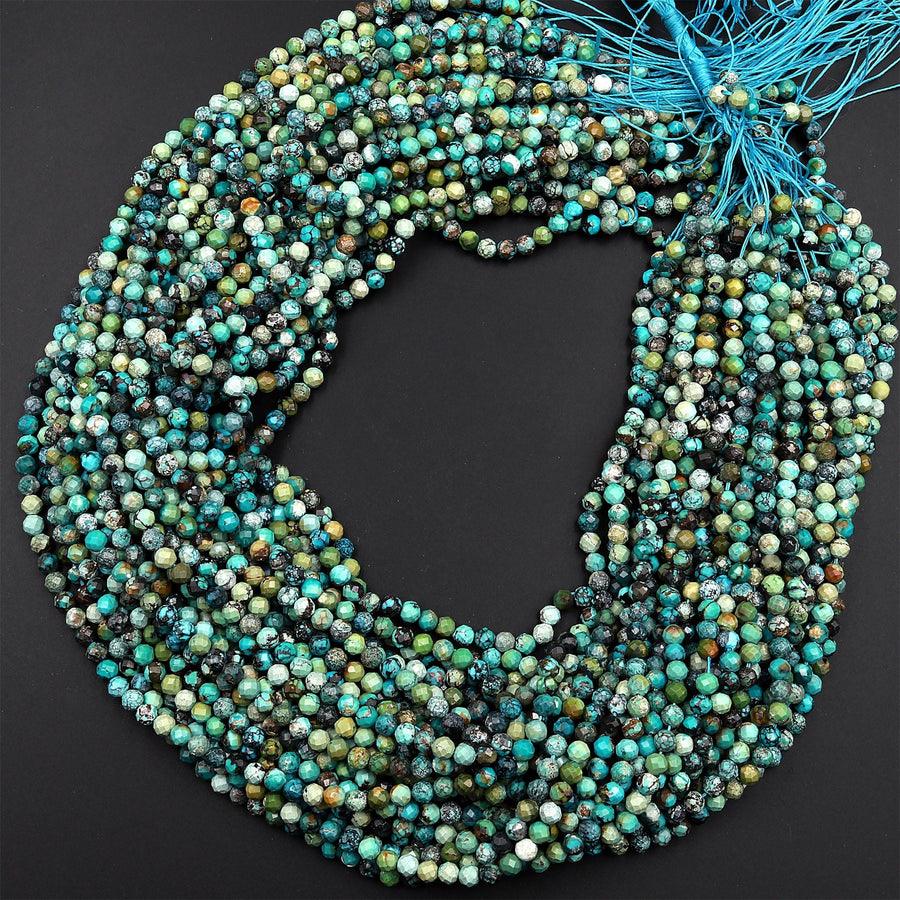 Natural Dragon Skin Turquoise Faceted 3mm 4mm 5mm 6mm Round Beads Real Genuine Turquoise Micro Faceted Diamond Cut 15.5" Strand