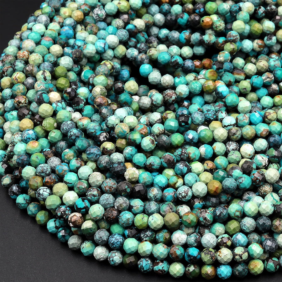 Natural Dragon Skin Turquoise Faceted 3mm 4mm 5mm 6mm Round Beads Real Genuine Turquoise Micro Faceted Diamond Cut 15.5" Strand