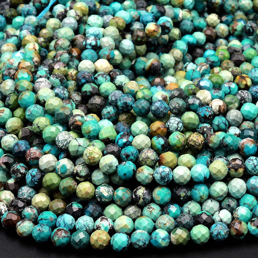 Natural Dragon Skin Turquoise Faceted 3mm 4mm 5mm 6mm Round Beads Real Genuine Turquoise Micro Faceted Diamond Cut 15.5" Strand