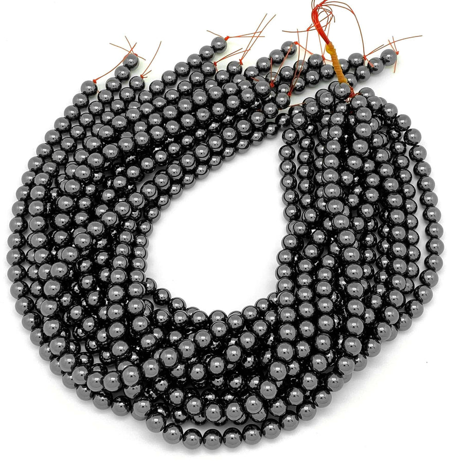 Natural Black Hematite Smooth 2mm 3mm 4mm 6mm 8mm 10mm Round Beads Sparkling Natural Black Gemstone 15.5" Strand