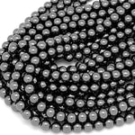 Natural Black Hematite Smooth 2mm 3mm 4mm 6mm 8mm 10mm Round Beads Sparkling Natural Black Gemstone 15.5" Strand