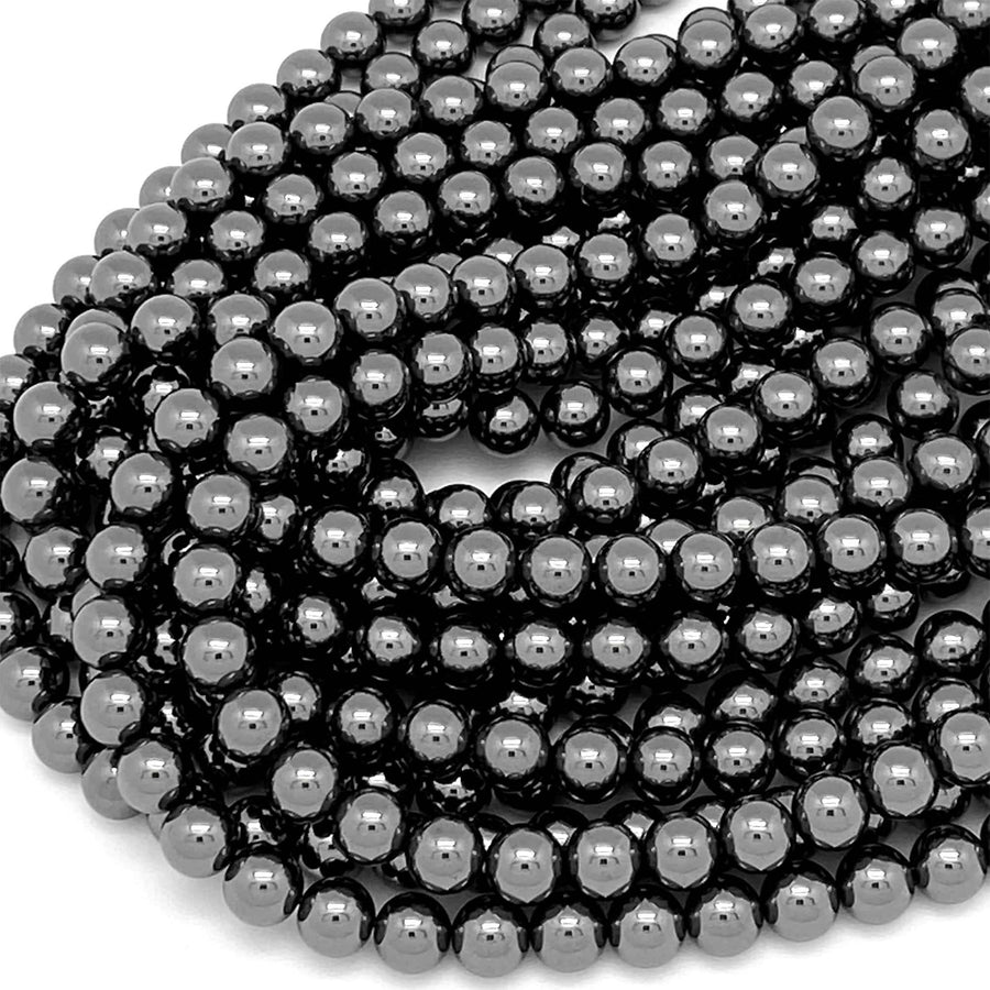 Natural Black Hematite Smooth 2mm 3mm 4mm 6mm 8mm 10mm Round Beads Sparkling Natural Black Gemstone 15.5" Strand