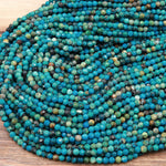 Natural Blue Chrysocolla 3mm Faceted Round Beads 15.5" Strand