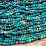 Natural Blue Chrysocolla 3mm Faceted Round Beads 15.5" Strand
