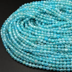 Micro Faceted AA Natural Apatite Faceted 4mm Round Beads Translucent Aqua Blue Gemstone 15.5" Strand