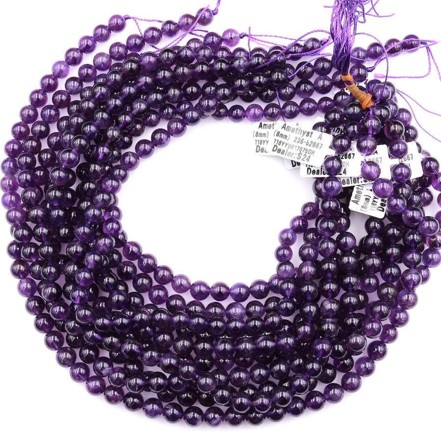 Natural Deep Purple Amethyst 4mm 6mm 8mm 10mm 12mm 14mm Round Beads High Quality AA Grade 15.5" Strand