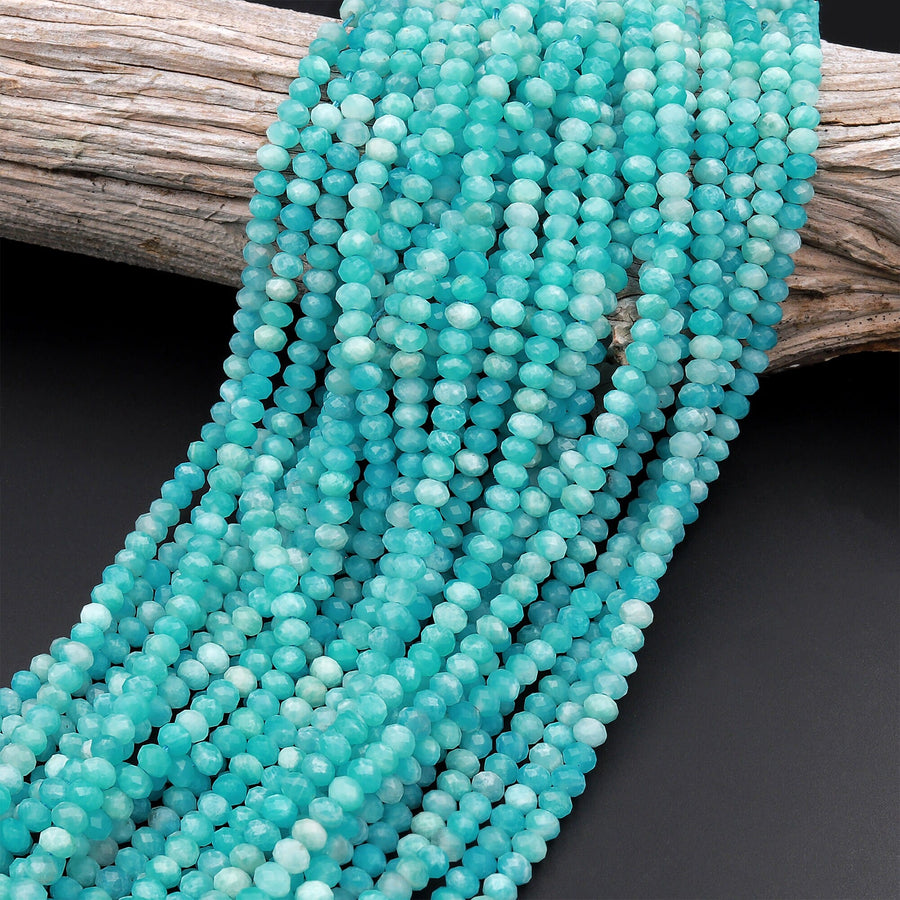 AAA Peruvian Amazonite 5mm Faceted Rondelle Beads Micro Diamond Cut Natural Sea Blue Green Gemstone 15.5" Strand