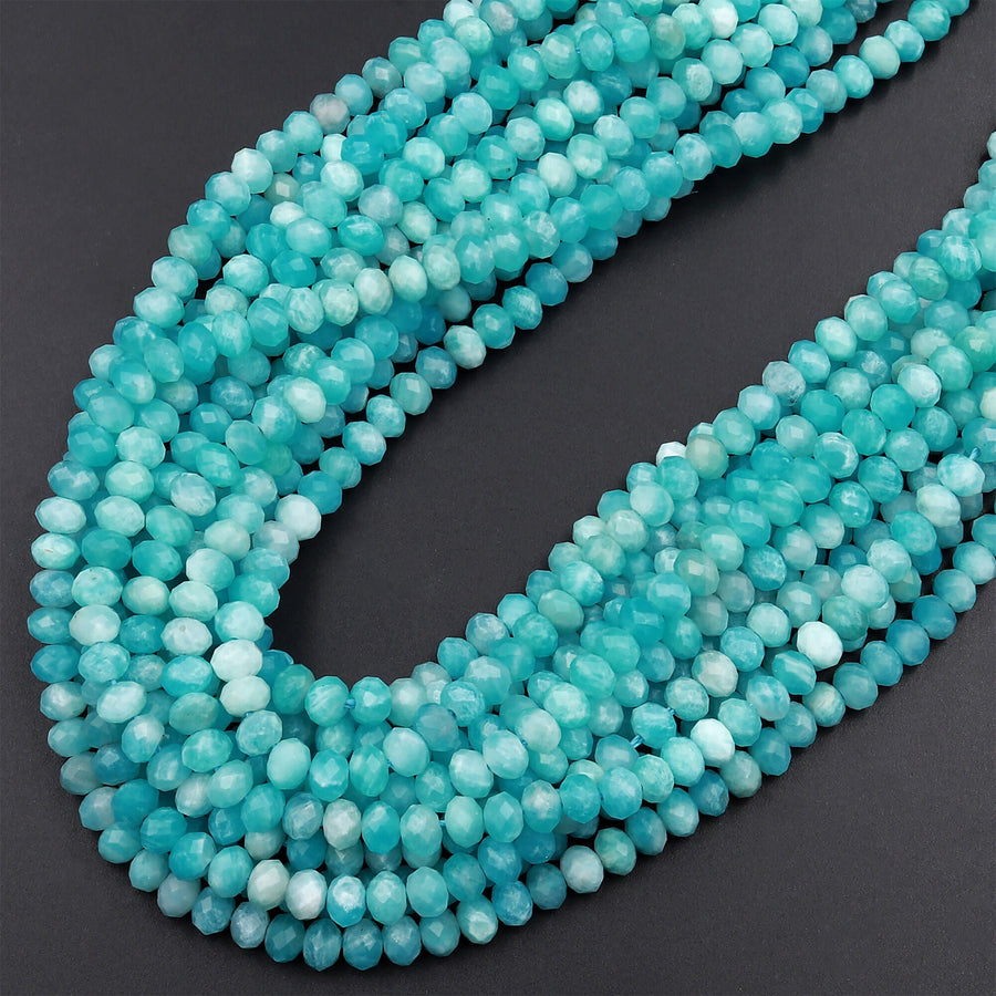 AAA Peruvian Amazonite 5mm Faceted Rondelle Beads Micro Diamond Cut Natural Sea Blue Green Gemstone 15.5" Strand