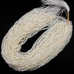 AAA Natural White Mother of Pearl 2mm 3mm 4mm 6mm 8mm Faceted Round Beads Laser Diamond Cut Iridescent Pearl Gemstone 15.5" Strand