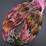 AAA Natural Multicolor Watermelon Tourmaline Micro Faceted 3mm 4mm Rondelle Beads Pink Green Blue Cognac Gemstone 15.5" Strand
