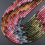 AAA Natural Multicolor Watermelon Tourmaline Micro Faceted 3mm 4mm Rondelle Beads Pink Green Blue Cognac Gemstone 15.5" Strand