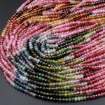 AAA Natural Multicolor Watermelon Tourmaline Micro Faceted 3mm 4mm Rondelle Beads Pink Green Blue Cognac Gemstone 15.5" Strand