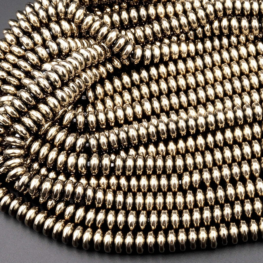 Titanium Pyrite 2mm 3mm 4mm 6mm 8mm Smooth Rondelle Heishi Beads 15.5" Strand