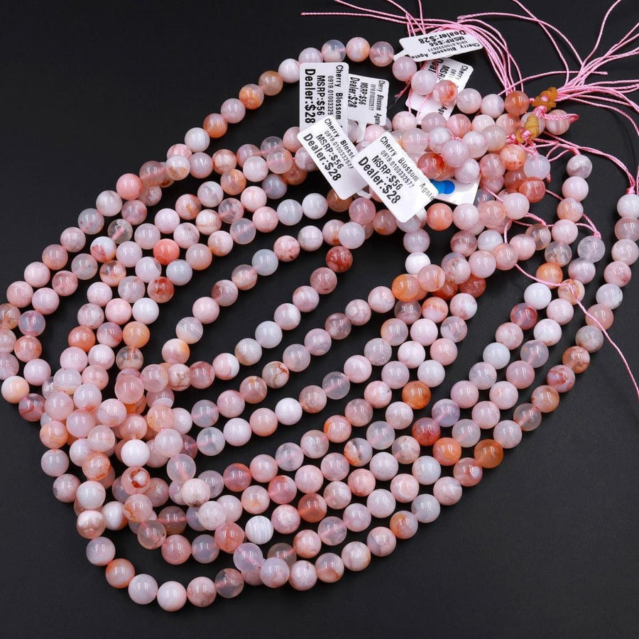 AAA Natural Cherry Blossom Agate Beads 4mm 6mm 8mm 10mm Round Beads Aka Flower Agate 15.5" Strand