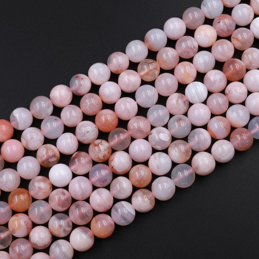 AAA Natural Cherry Blossom Agate Beads 4mm 6mm 8mm 10mm Round Beads Aka Flower Agate 15.5" Strand