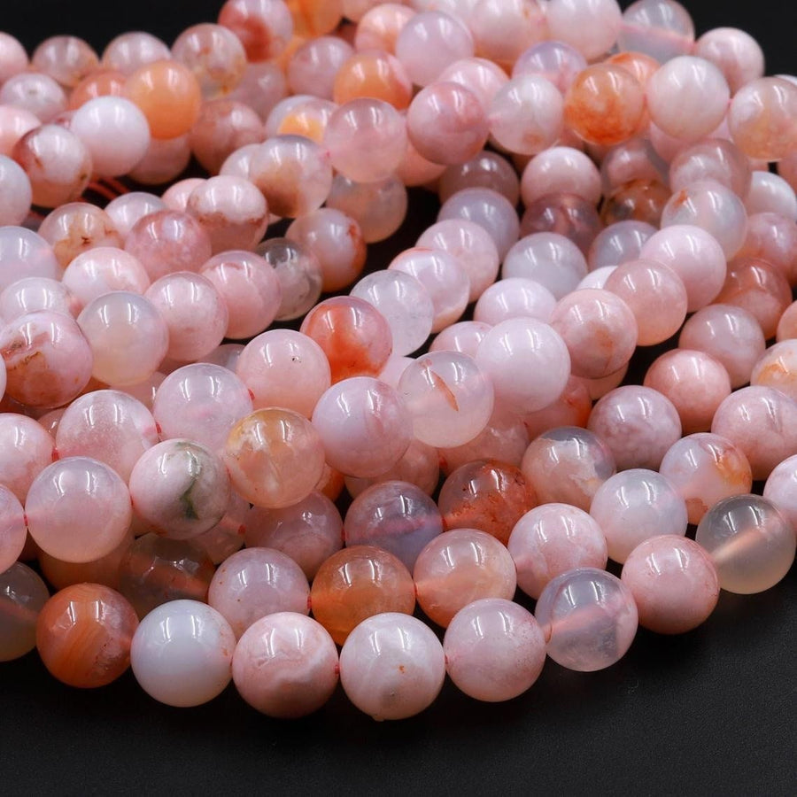 AAA Natural Cherry Blossom Agate Beads 4mm 6mm 8mm 10mm Round Beads Aka Flower Agate 15.5" Strand