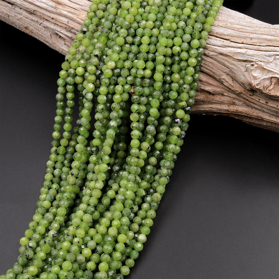 AA Faceted Canadian Jade 2mm 3mm 4mm 6mm Round Beads Micro Cut Natural Green Jade Gemstone 15.5" Strand
