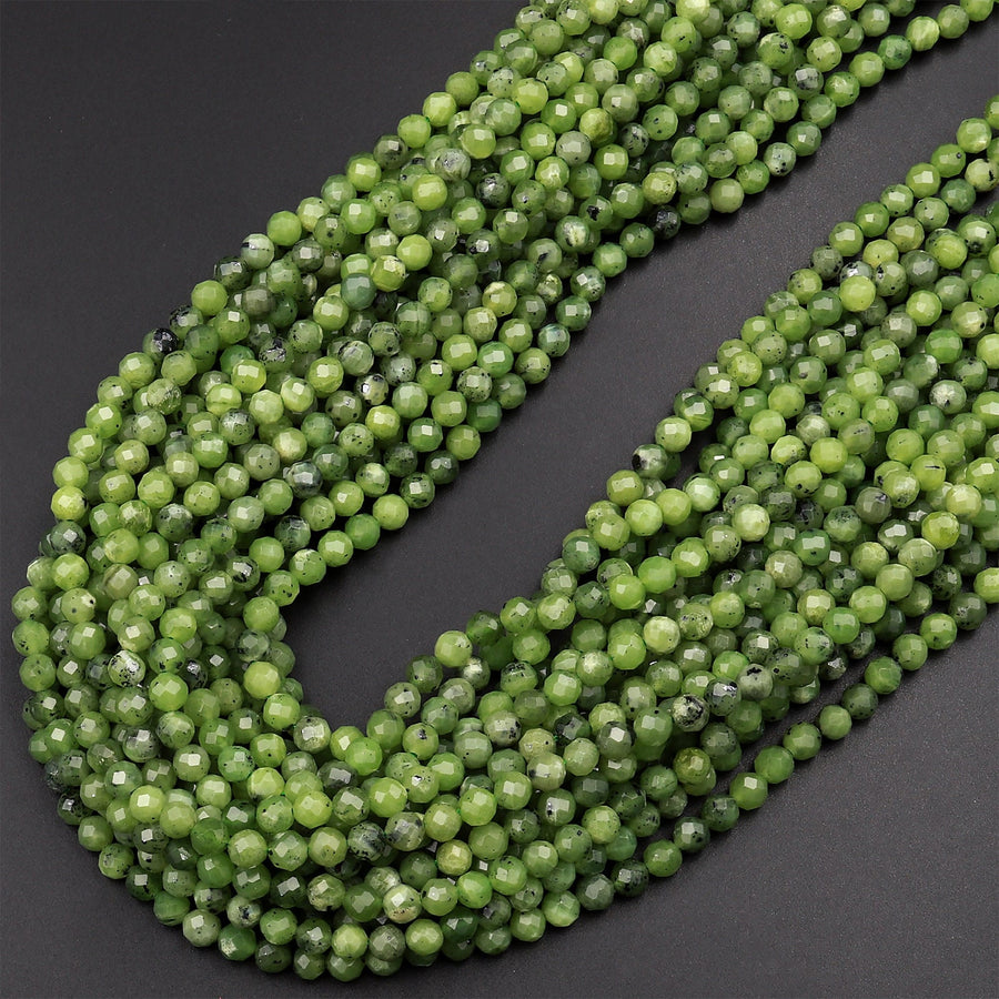 AA Faceted Canadian Jade 2mm 3mm 4mm 6mm Round Beads Micro Cut Natural Green Jade Gemstone 15.5" Strand