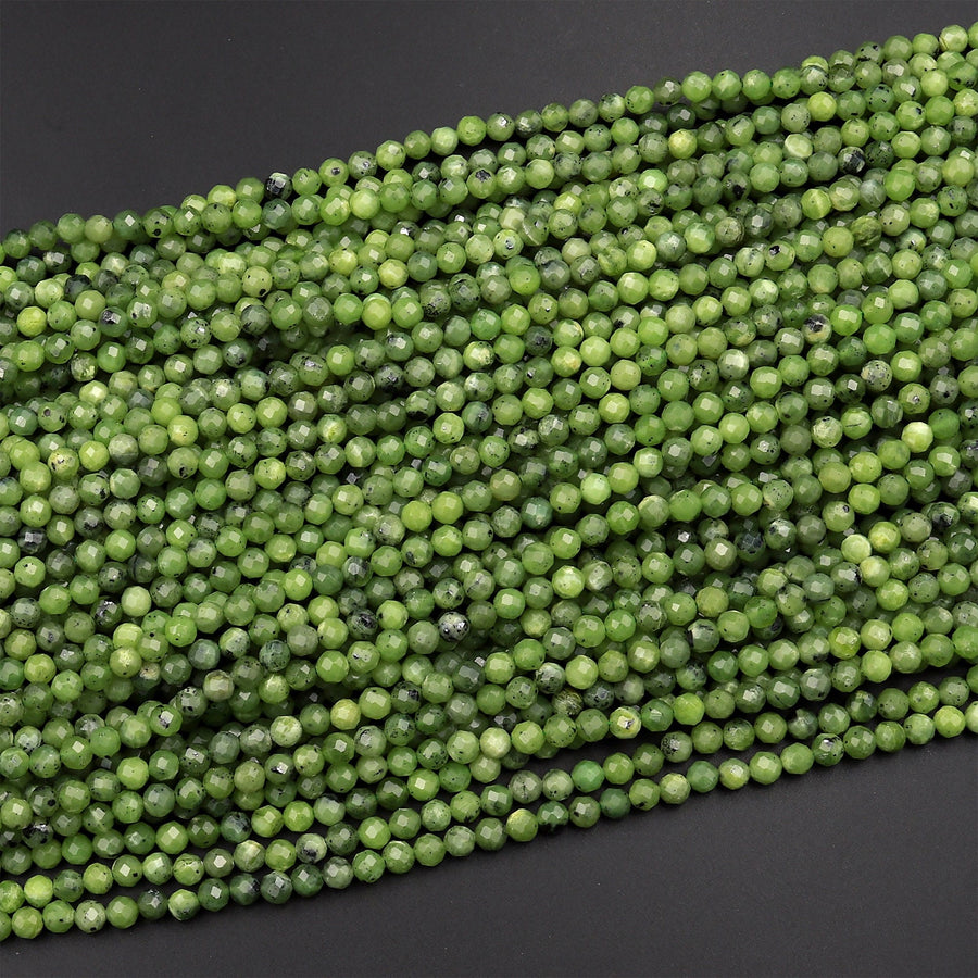 AA Faceted Canadian Jade 2mm 3mm 4mm 6mm Round Beads Micro Cut Natural Green Jade Gemstone 15.5" Strand