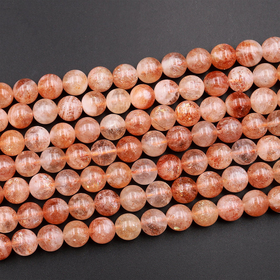 AAA Fiery Natural Sunstone Round Beads 4mm 6mm 8mm Feldspar Golden Glitters Orange Red Gemstone 15.5" Strand