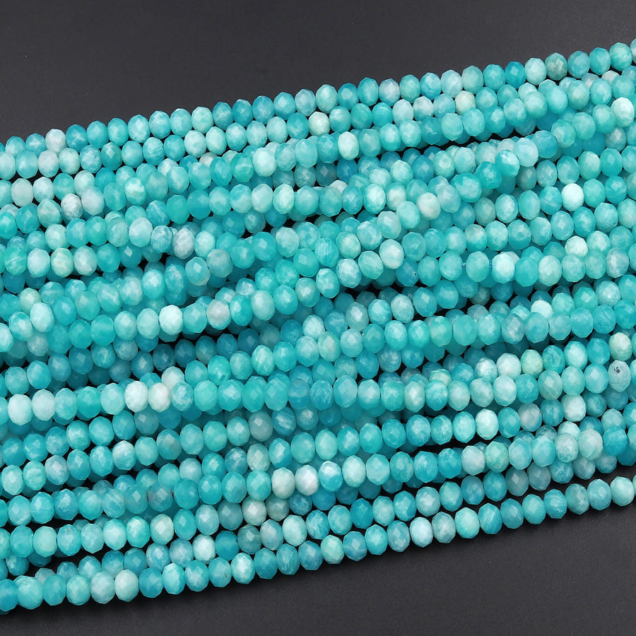 AAA Peruvian Amazonite 5mm Faceted Rondelle Beads Micro Diamond Cut Natural Sea Blue Green Gemstone 15.5" Strand
