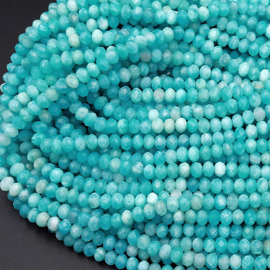 AAA Peruvian Amazonite 5mm Faceted Rondelle Beads Micro Diamond Cut Natural Sea Blue Green Gemstone 15.5" Strand