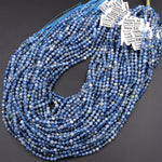 AA Natural Blue Kyanite Faceted 3mm 4mm 5mm Round Beads 15.5" Strand