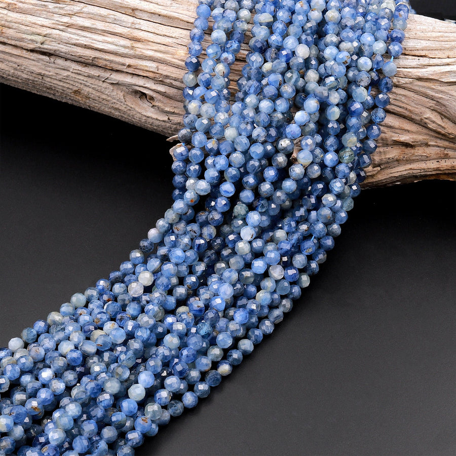 AA Natural Blue Kyanite Faceted 3mm 4mm 5mm Round Beads 15.5" Strand