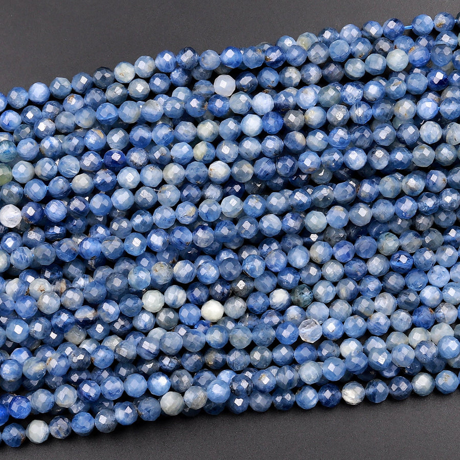 AA Natural Blue Kyanite Faceted 3mm 4mm 5mm Round Beads 15.5" Strand