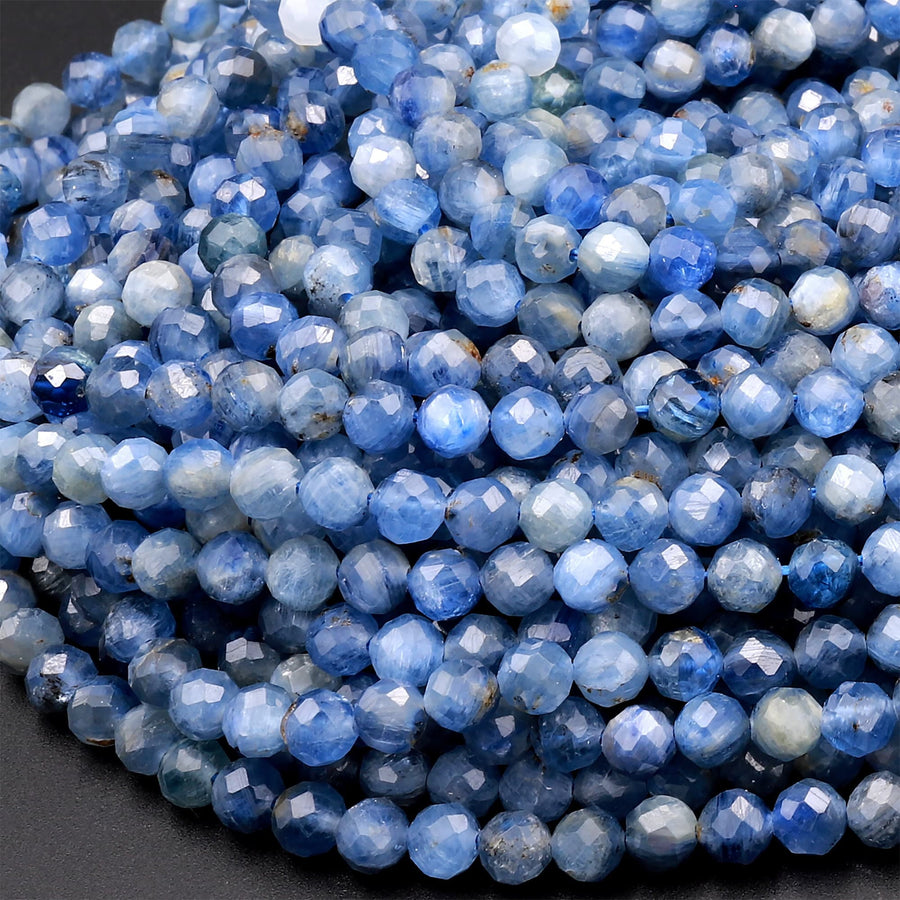AA Natural Blue Kyanite Faceted 3mm 4mm 5mm Round Beads 15.5" Strand