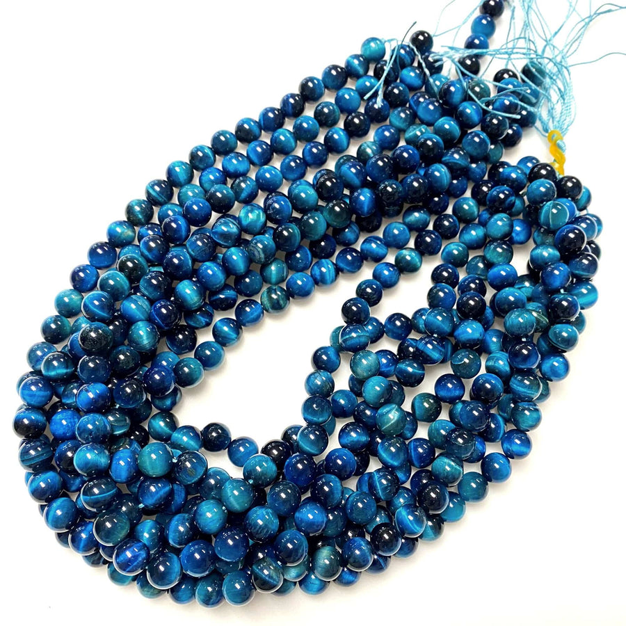 AAA Mystic Blue Tiger's Eye 4mm 6mm 8mm 10mm Smooth Round Beads 15.5" Strand