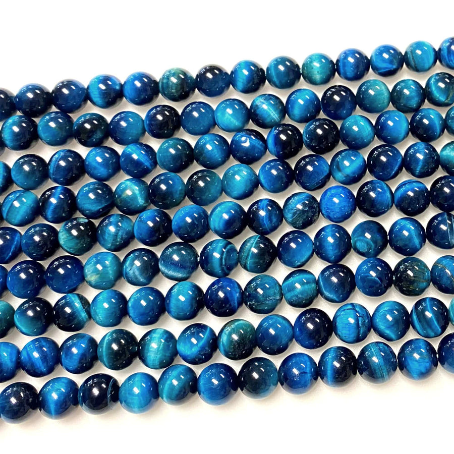 AAA Mystic Blue Tiger's Eye 4mm 6mm 8mm 10mm Smooth Round Beads 15.5" Strand