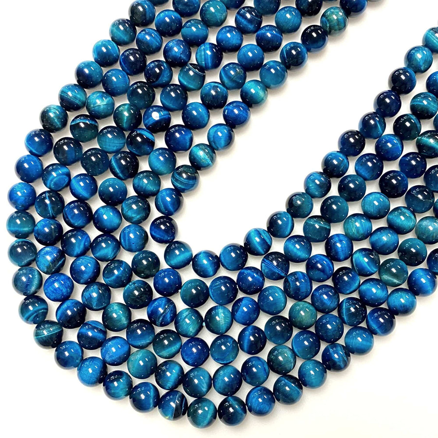 AAA Mystic Blue Tiger's Eye 4mm 6mm 8mm 10mm Smooth Round Beads 15.5" Strand